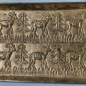 Vintage-style Silver Plate Tray Deer & Evergreen Trees Embossed Repousse